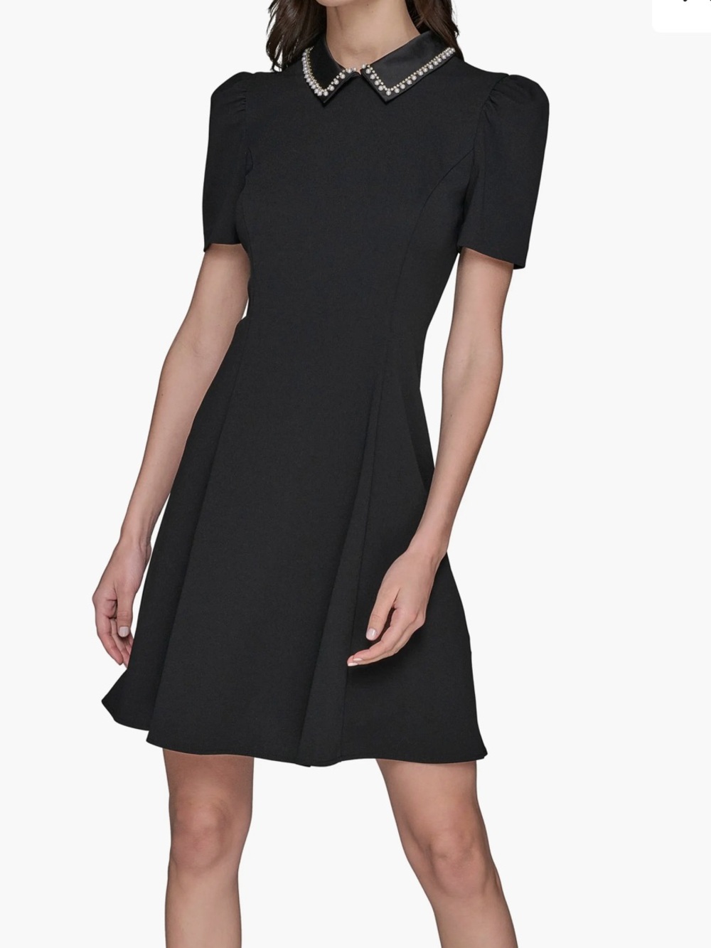Karl Lagerfeld Faux Pearl Detail Crepe Fit &
Flare Minidress NWT